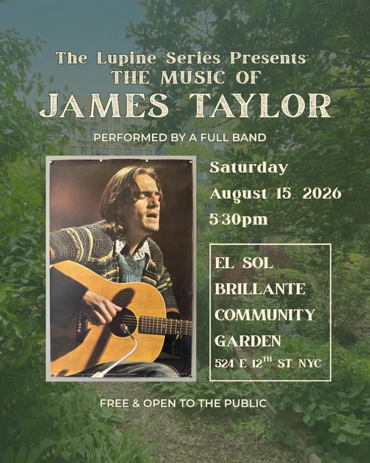 flyer for the music of James Taylor, August 15 2026 at 5:30 PM